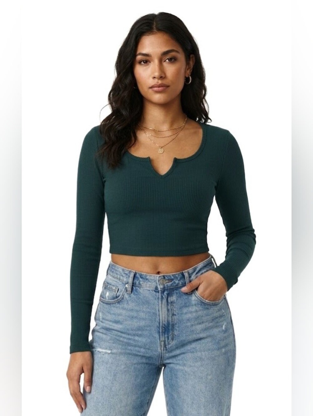 5 For $25✨️ Garage Womens Size Medium Turquoise Blue Green Longsleeved Crop Top